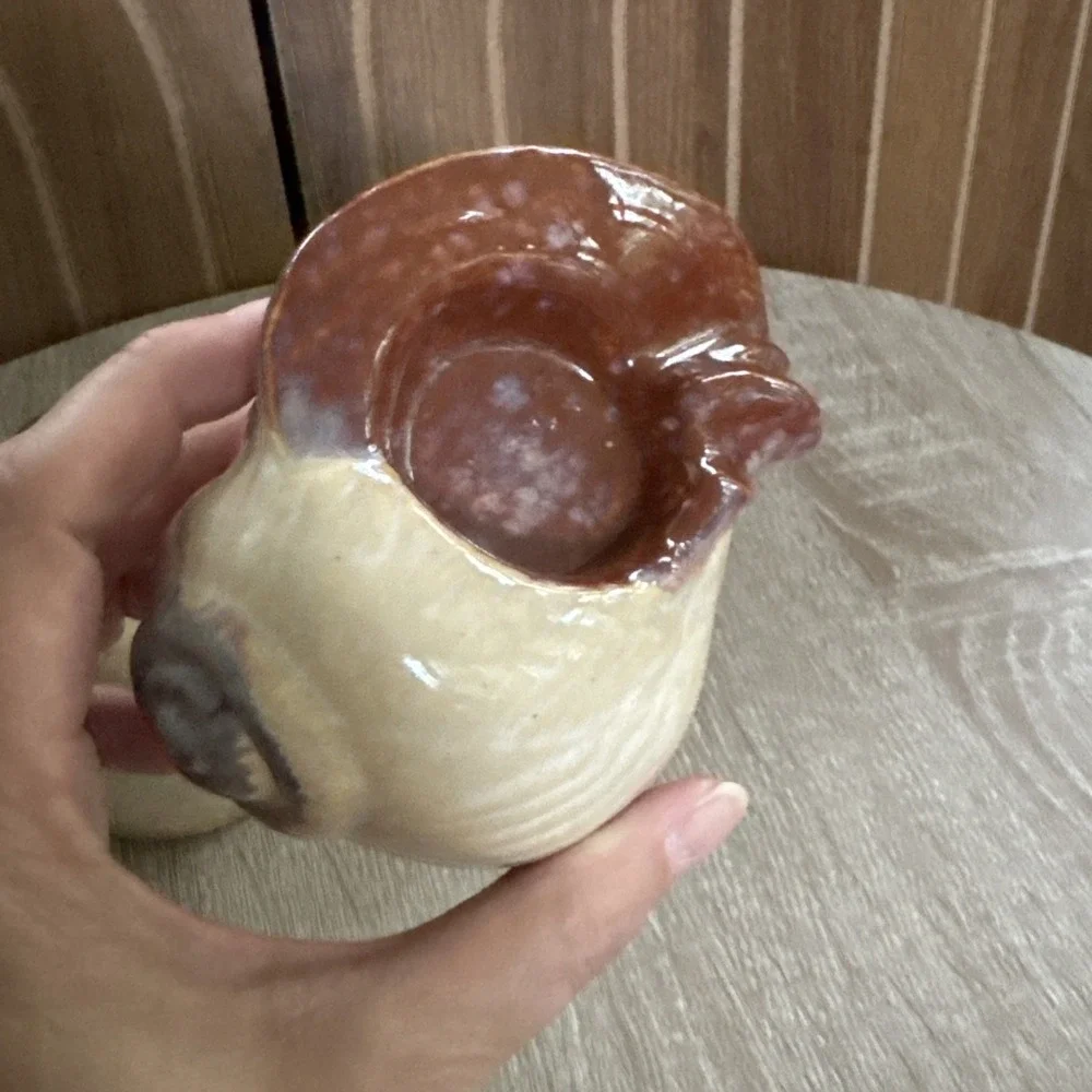 Two Vintage Glazed Pottery Seashell Conch Tealight Candle Holders MCM